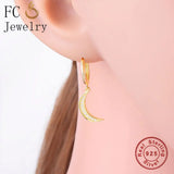 925 Silver Moon Crescent Zirconia Hoop Earrings for Women