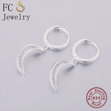 925 Silver Moon Crescent Zirconia Hoop Earrings for Women