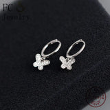925 Silver Butterfly Crystal Piercing Hoop Earrings