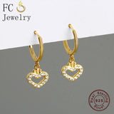 925 Silver Golden Heart Princess Crown Zirconia Earring