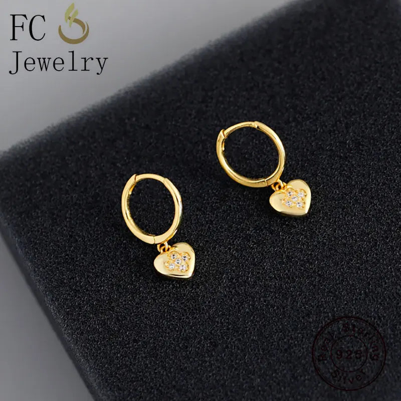 925 Silver Love Heart CZ Pendant & Zircon Hoop Earring Set