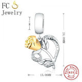 925 Silver Goldfilled Rose Flower Pendant Necklace