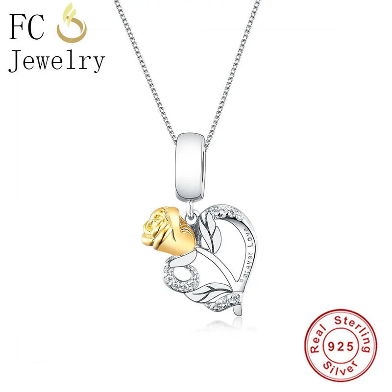 925 Silver Goldfilled Rose Flower Pendant Necklace