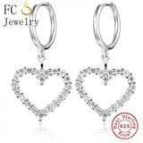 925 Silver Heart Hoop Earrings Zircon Crystal Boucles Doreilles