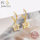 925 Silver Star Zirconia Pendant Ear Piercing Hoop Earring