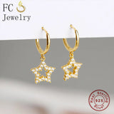 925 Silver Star Zirconia Pendant Ear Piercing Hoop Earring