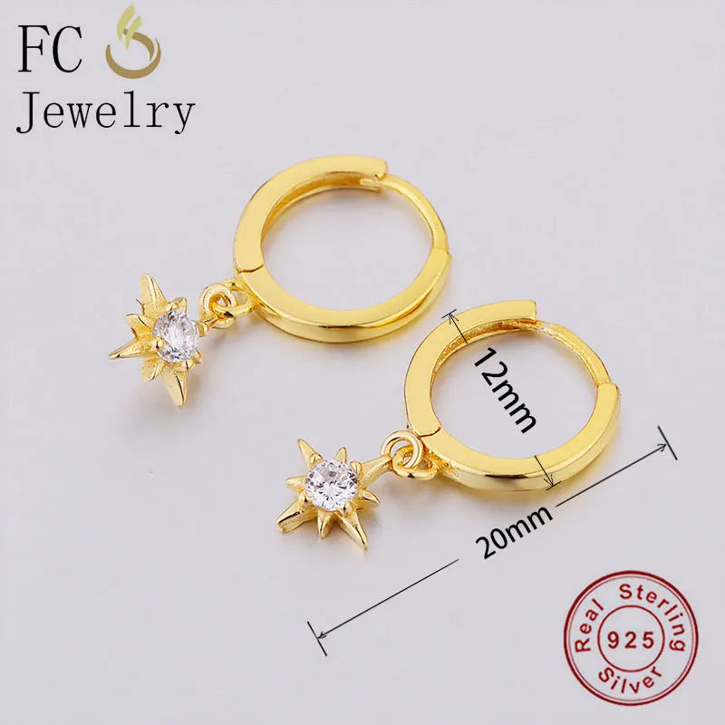 925 Silver Zircon Bead Pendant Hoop Earring for Women