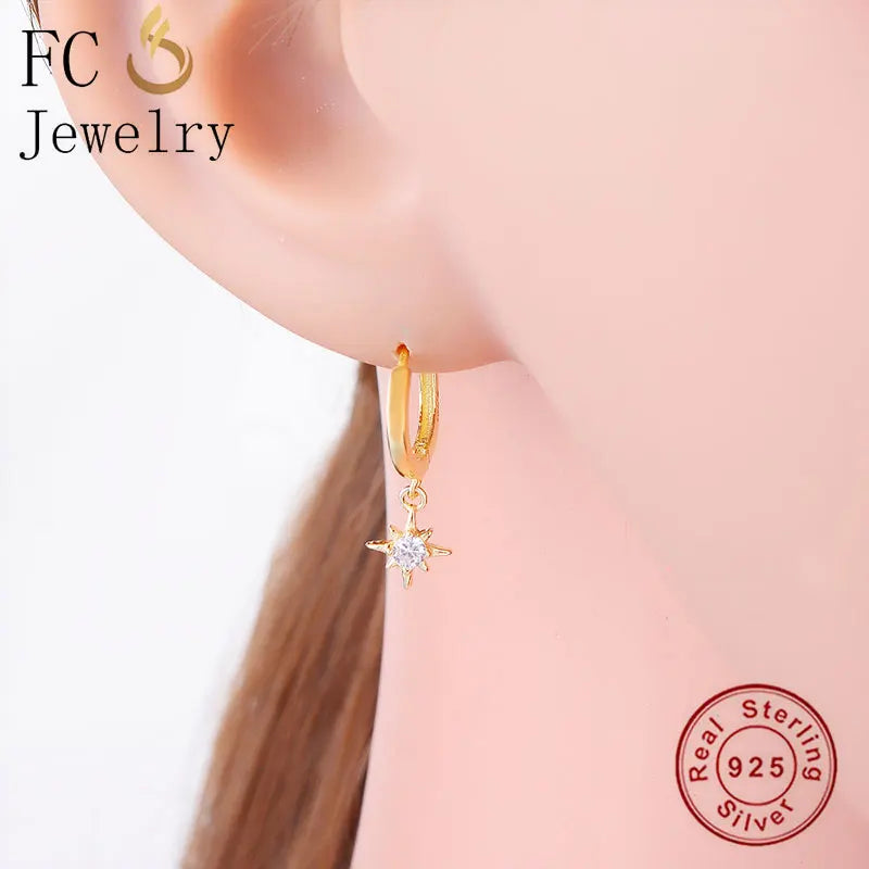 925 Silver Zircon Bead Pendant Hoop Earring for Women