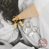 925 Silver Dino Bead Pendant Hoop Earring for Women Kid
