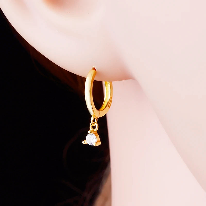 925 Silver Mini Zirconia Hoop Earring - Geometric Ear Piercing Orecchini