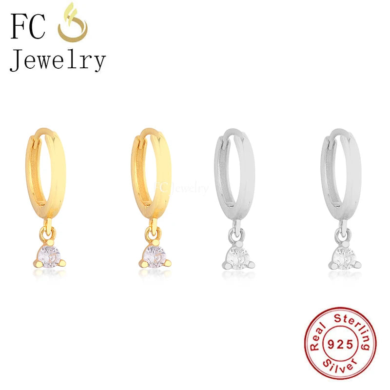 925 Silver Mini Zirconia Hoop Earring - Geometric Ear Piercing Orecchini