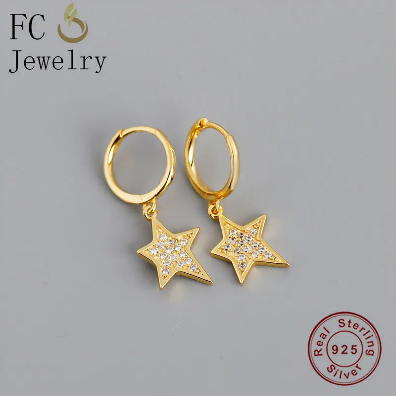 925 Silver Round Star Mix Zirconia Hoop Earring for Women