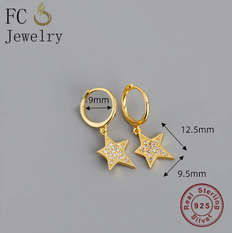 925 Silver Round Star Mix Zirconia Hoop Earring for Women