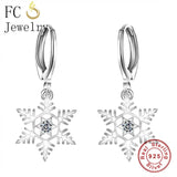 925 Silver Snowflake Hoop Earrings with Zirconia for Women