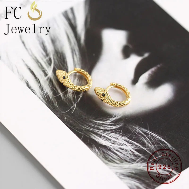 925 Silver Punk Style Animal Golden Snake Ear Bone Piercing Hoop Earring