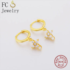 925 Silver Rock Cross Zirconia Bead Earrings