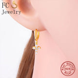 925 Silver Rock Cross Zirconia Bead Earrings