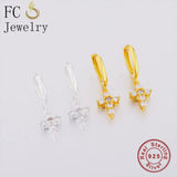 925 Silver Rock Cross Zirconia Bead Earrings