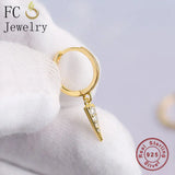 925 Silver Geometric Triangle Pizza Zirconia Golden Hoop Earring For Women