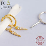925 Silver Geometric Triangle Pizza Zirconia Golden Hoop Earring For Women
