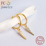 925 Silver Geometric Triangle Pizza Zirconia Golden Hoop Earring For Women