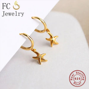 925 Silver Circle Sea Starfish Earrings For Women