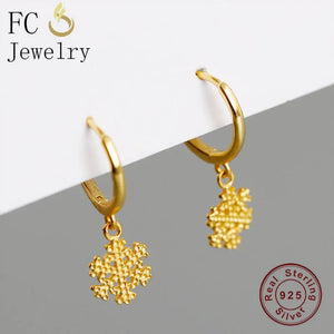 925 Silver Snowflake Pendant Hoop Earring Set