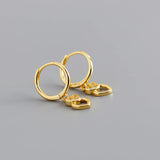 925 Silver Circle Heart Lock Hoop Earrings Women's Brinco