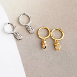 925 Silver Circle Heart Lock Hoop Earrings Women's Brinco