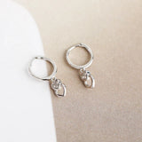 925 Silver Circle Heart Lock Hoop Earrings Women's Brinco