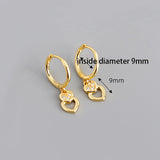 925 Silver Circle Heart Lock Hoop Earrings Women's Brinco