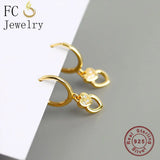 925 Silver Circle Heart Lock Hoop Earrings Women's Brinco