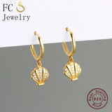 925 Silver Circle Sea Shell Zirconia Earrings