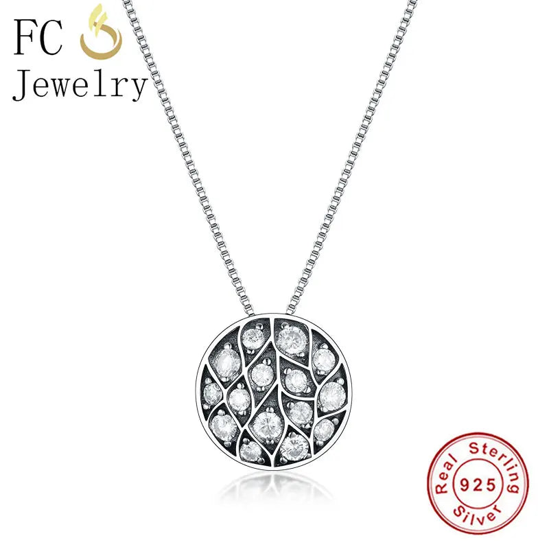 925 Silver Peacock Feather Zirconia Pendant Necklace Women Girl Choker