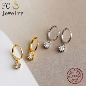 925 Silver Flower Zirconia Pendant Hoop Earring For Women