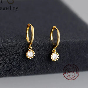 925 Silver Flower Zirconia Pendant Hoop Earring For Women