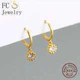 925 Silver Flower Zirconia Pendant Hoop Earring For Women
