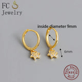925 Silver Golden Square Flower Zircon Pendant Earring