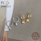 925 Silver Golden Square Flower Zircon Pendant Earring