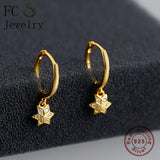 925 Silver Golden Square Flower Zircon Pendant Earring
