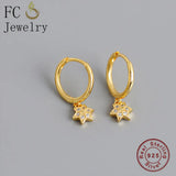 925 Silver Golden Square Flower Zircon Pendant Earring