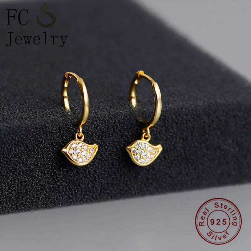 925 Silver Circle Bird CZ Hoop Earring for Women