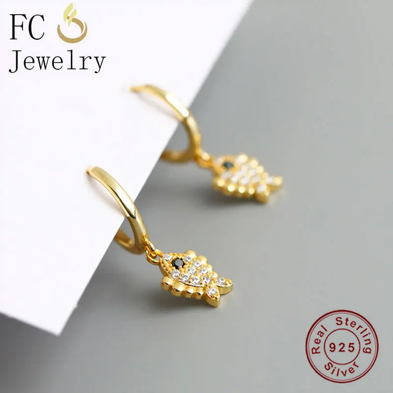925 Silver Goldfish Pendant CZ Hoop Earring For Women