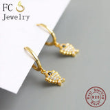 925 Silver Goldfish Pendant CZ Hoop Earring For Women