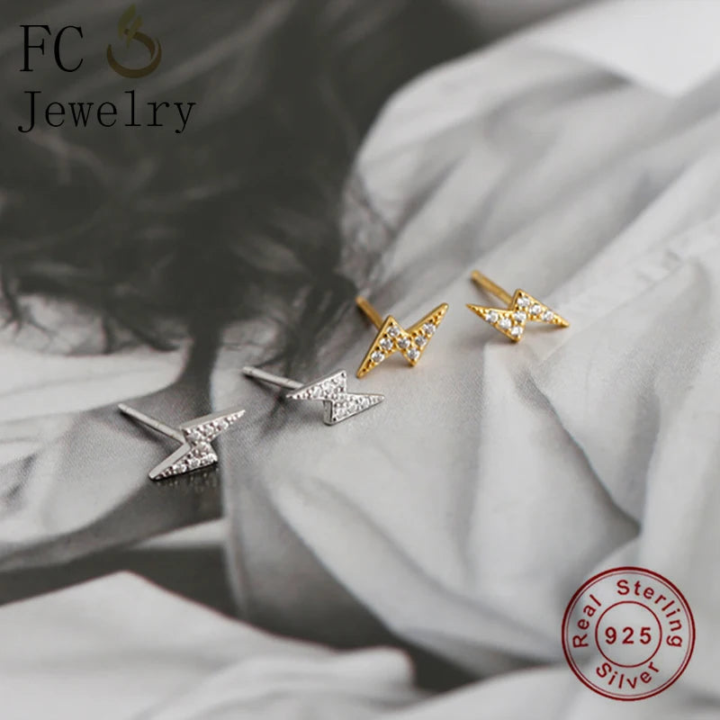 925 Silver Lightning Stud Earring Zirconia Accessories Women Kid Hawaii
