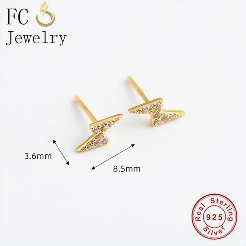 925 Silver Lightning Stud Earring Zirconia Accessories Women Kid Hawaii