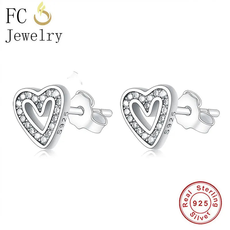 925 Silver Heart Zirconia Stud Earring for Women