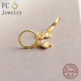 925 Silver Elephant Pink Zircon Crystal Hoop Earring