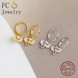925 Silver Elephant Pink Zircon Crystal Hoop Earring