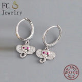 925 Silver Elephant Pink Zircon Crystal Hoop Earring